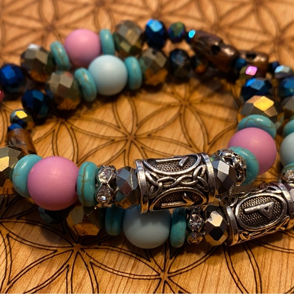 Handmade Sacred Geometry Matching Bracelet Set with Ancient Runes - Picture 1 of 7